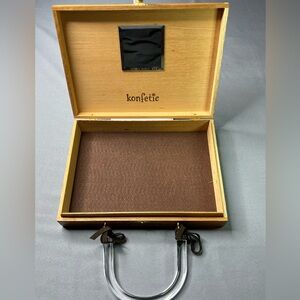 Rare Konfetie Vintage Cigar Box Purse Artisan Novelty Handbag Faux Suede Ties